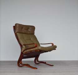 Seating: Tall Leather Norwegian Armchair / Lounge Chair By Nordahl & Elsa Solheim for Rybo Rykken & Co