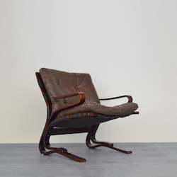 Seating: Norwegian Brown Leather Lounge Chair By Nordahl Solheim & Elsa Solheim for Rybo Rykken & Co