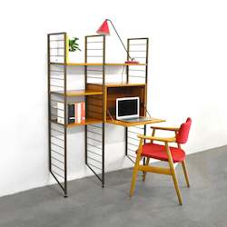 Original Gold & Teak Ladderax Bookshelf / Desk / Shelves Modular Shelving System…