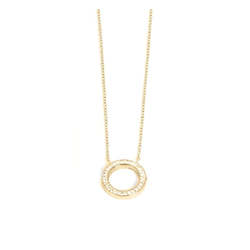 Pure steel circle pendant necklace with Crystals  - Gold