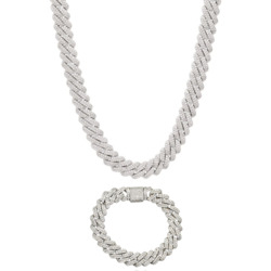 Internet only: 12MM WHITE GOLD ICED OUT CURB CHAIN + BRACELET