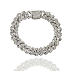 12mm Iced Out Curb Bracelet - White Gold