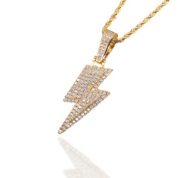 Iced Out Lightning Pendant - Gold