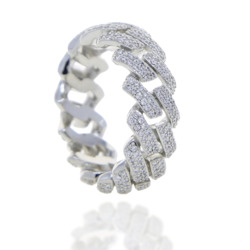Cuban Iced Chain Ring - White Gold