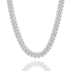 12mm Iced Out Curb Chain - White Gold