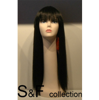 Synthetic Blunt Cut Natural Look Black Long Straight Wig S&F001
