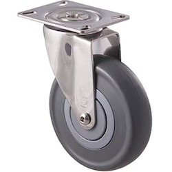 Castors Swivel Plate And Bolt Hole: 125mm Grey Rubber Stainless Steel Castors - 150KG Rated
