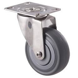 Castors Swivel Plate And Bolt Hole: 100mm Grey Rubber Stainless Steel Castors - 140KG Rated