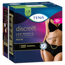 Womens Pants: TENA Discreet Low Waist Incontinence Underwear - Black (Disposable)