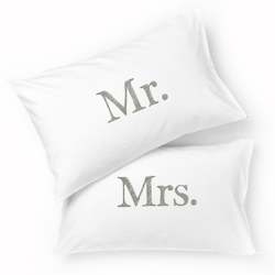 Screen printing: Mr & Mrs Pillowcase Set / SLATE