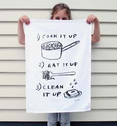 Screen printing: COOK, EAT, CLEAN Tea Towel