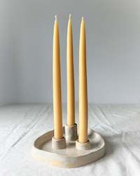Beekeeping: Ceramic candle plate with 3 dipped beeswax candles