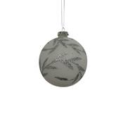 White Glass Bauble with Silver Leaves
