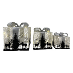 Gift: Set of 3 LED Silver & Black Presents
