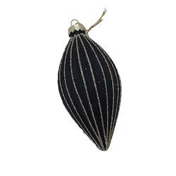 Black Ribbed Glass Bauble (drop)