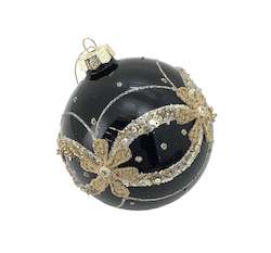 Black Floral Glass Bauble (round)