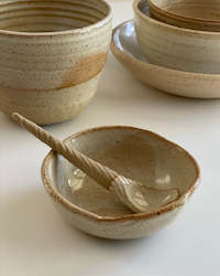 Ceramic Salt Bowl & Spoon- Honey Speckled