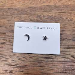 Jewellery: Moon and Star Studs