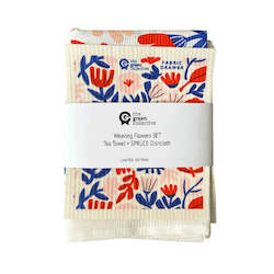 Household textile: Weaving Flowers SET (50% Linen Tea towel + SPRUCE Dishcloth) by Fabric Drawer