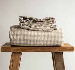Linen Flat Sheets: Natural Gingham Linen Flat Sheet