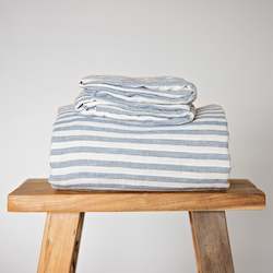 Linen Flat Sheets: Ocean Stripe Linen Flat Sheet