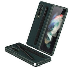 PU Leather Back Case for Samsung Galaxy Z Fold 3 5G with S Pen Holder Green
