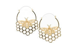 Henson Black Fashion Collection: Gold Plated Cut Out Bee in Beecom Hoops