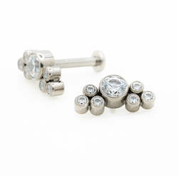 The Piercing Suite Body Piercing Jewellery: Titanium Internally Threaded with 1pc 3.5mm and 6pcs 1.5mm Bezel Set AAA CZ/Swarovski CZ Cluster Top