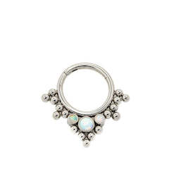 Titanium with 3 Cluster Bezel Set Opal Trio Beads V-Shape Front Facing Hinged Segment Clicker