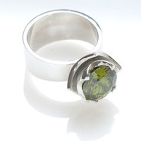 Sterling silver double-cup ring with faceted stone Jens Hansen