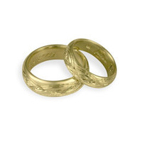 Jewellery manufacturing: 18ct Gold Engraved wedding band set Jens Hansen
