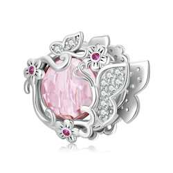 Jewellery: Pink Stone Butterfly Bead Charm