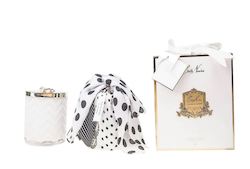 Royal Apothics: Cote Noire - Herringbone Candle With Scarf - White - Lilly Flower Lid