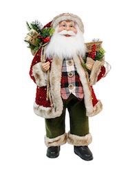 Decorative Pieces: Christmas - Santa w/ Dark Red Coat Plaid Waistcoat & Welcome sign