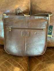 Buffed Leather Shoulder Bag - Brown