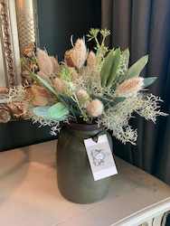 Flower Arrangement with Wooden Green Vase - Large