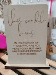 Craft material and supply: this candle burns... table sign wedding sign