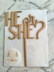 Craft material and supply: He or She? cake topper