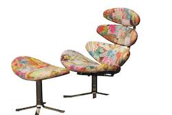 Furniture: TNC Patchwork Swivel Chair and Footstool
