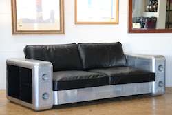 TNC 3-Seater sofa, Genuine Leather and Aluminum