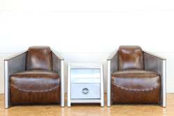 Furniture: TNC Aviator Armchairs and cabinet, Aluminum