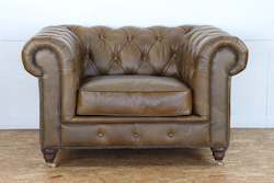 Furniture: TNC Single Seater Chesterfield Sofa, Genuine Leather