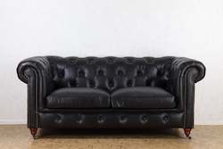 Furniture: TNC Black Top Grain Leather Chesterfield 2-Seater Sofa
