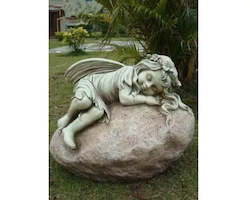 Fibre Clay Fairy Lying On Stone 36CMH