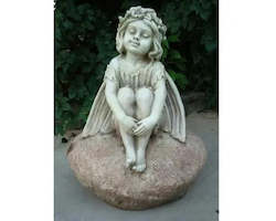 Fibre Clay Fairy Sitting On Stone 53CMH