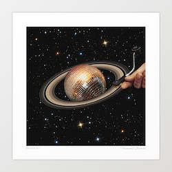 Artist: 'Galactic DJ II - Saturn Disco Ball' Art Print by Vertigo Artography