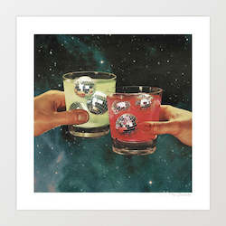 'Cosmic Cheers - Disco Ball Margarita' Art Print by Vertigo Artography