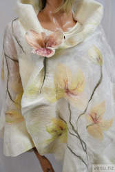Shawls: Orchids silk shawl with merino wool 4621