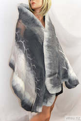Shawls: Gray and white felting shawl with merino wool 4618