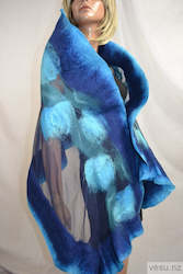 Shawls: Blue nuno felt large shawl with merino wool 4616